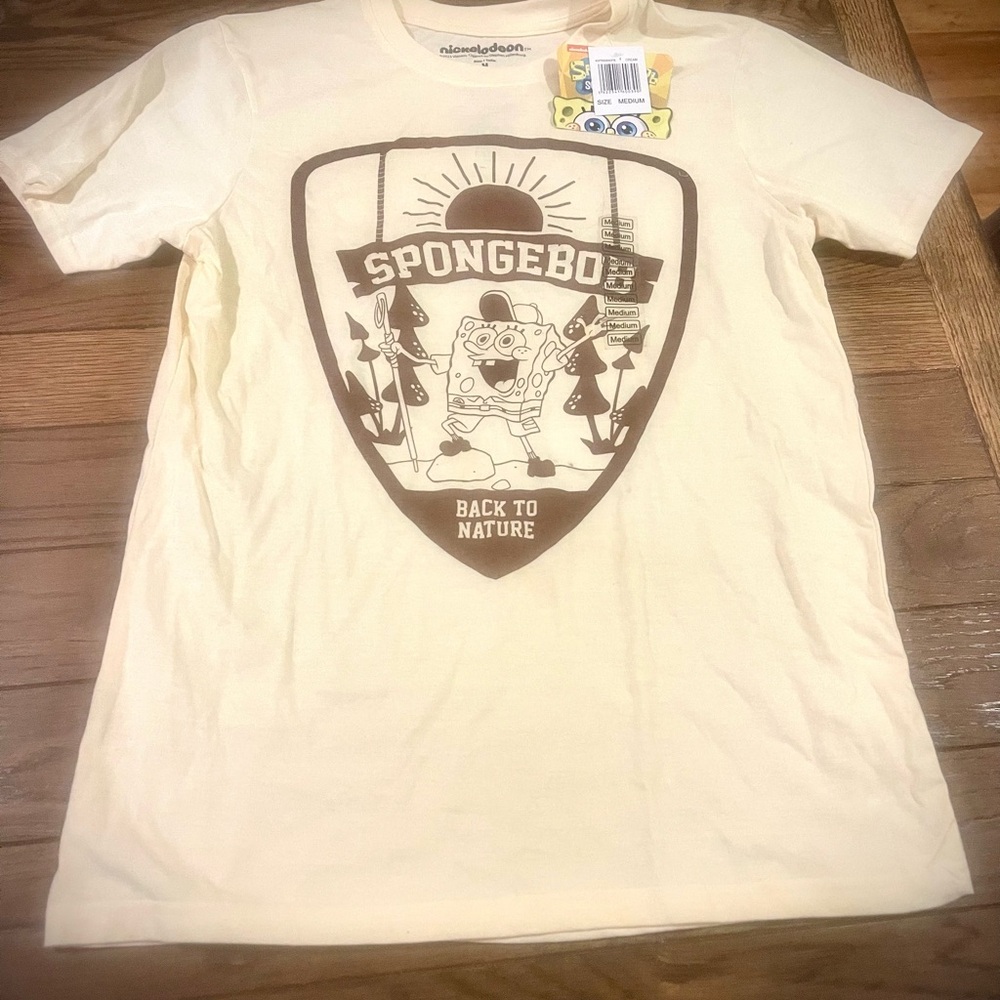 Nickelodeon SpongeBob Cream and Brown Short Sleeve Tee Graphic Design